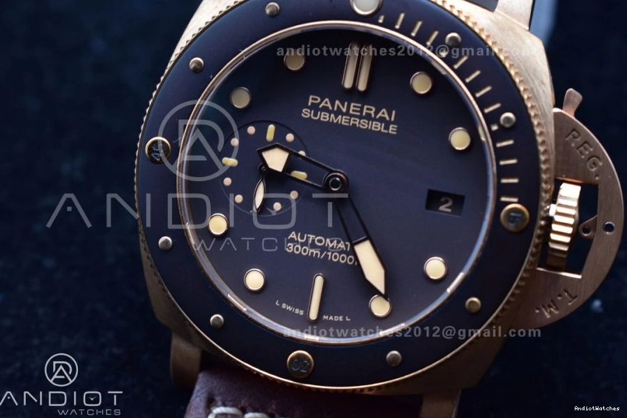 1:1 on VSF SunProtective PAM968 Strap and Brown Clone Calfskin P.9010 Dial Bezel Edition V Best Ceramic 995 Brown Bronzo 0415